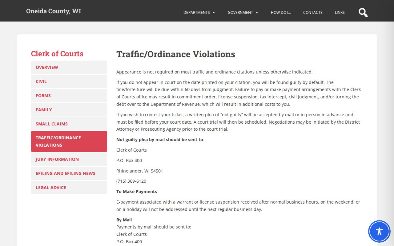 Oneida County traffic court records plea and payment instructions