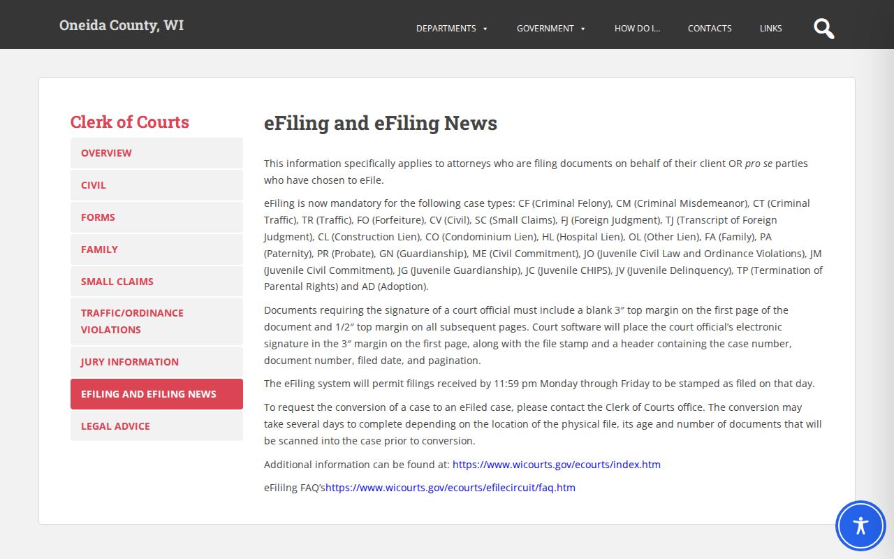 Oneida County court docket eFiling information