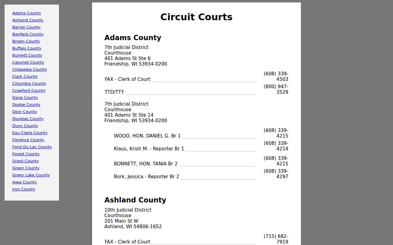 Oneida County court docket official court directory